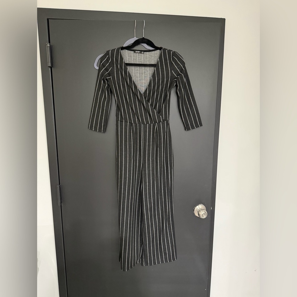 Bershka Gray and Black Striped Top